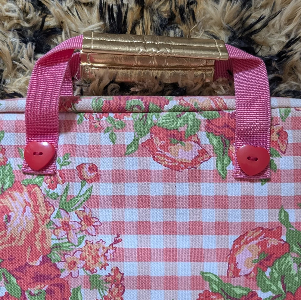 Vintage Pink Floral Gingham Laptop Bag by Betseyville